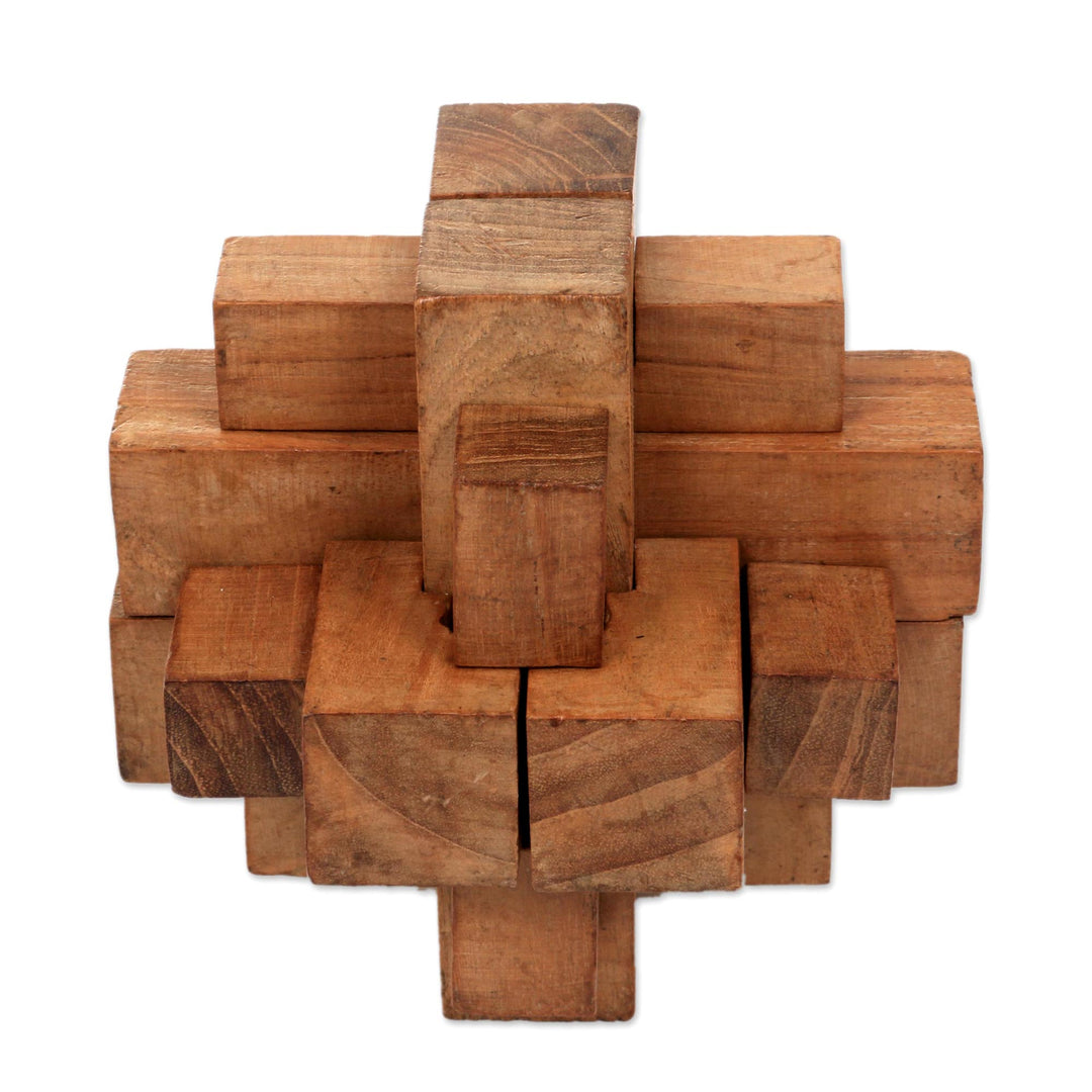 Javanese Artisan Crafted Recycled Teak Wood Puzzle - Don't Forget