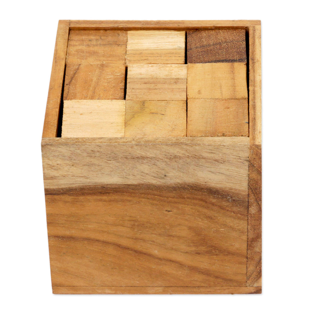 Artisan Crafted Upcycled Teak Wood Puzzle from Java - Magic Box