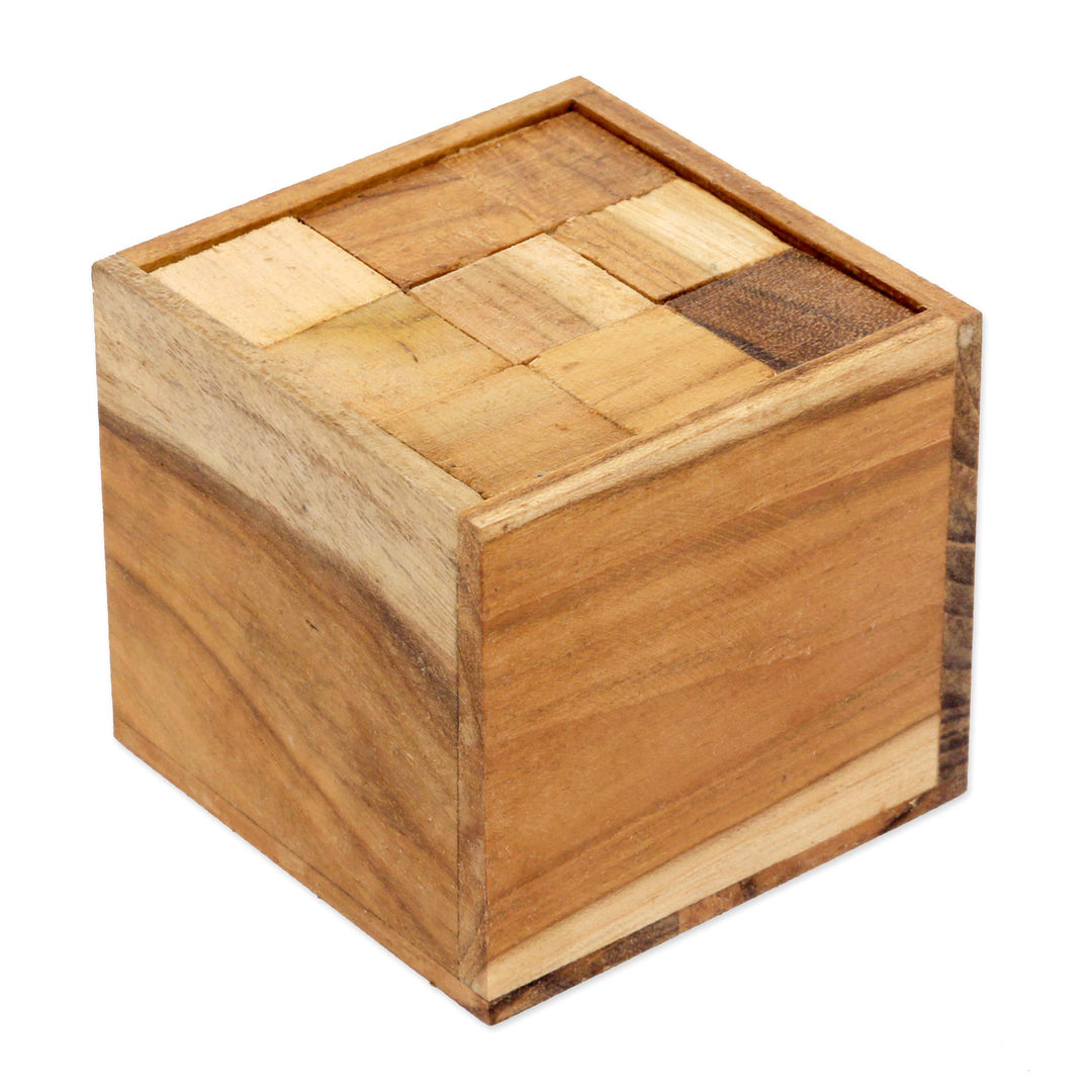 Artisan Crafted Upcycled Teak Wood Puzzle from Java - Magic Box