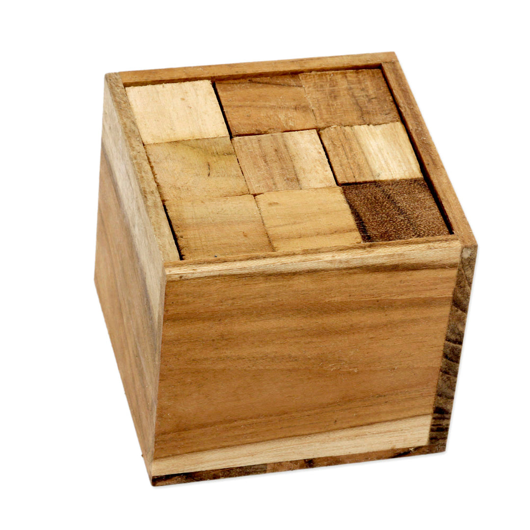 Artisan Crafted Upcycled Teak Wood Puzzle from Java - Magic Box