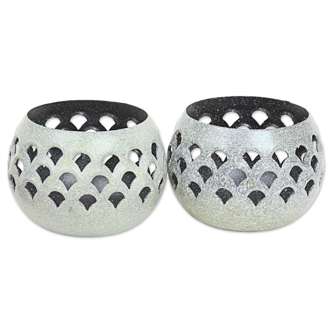 Green Steel Lattice Tealight Candleholders (Pair) - Green Jali Lattice