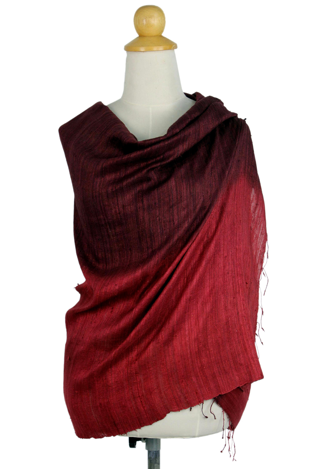Artisan Crafted 100% Silk Shawl with Fringe from Thailand - Red Peony