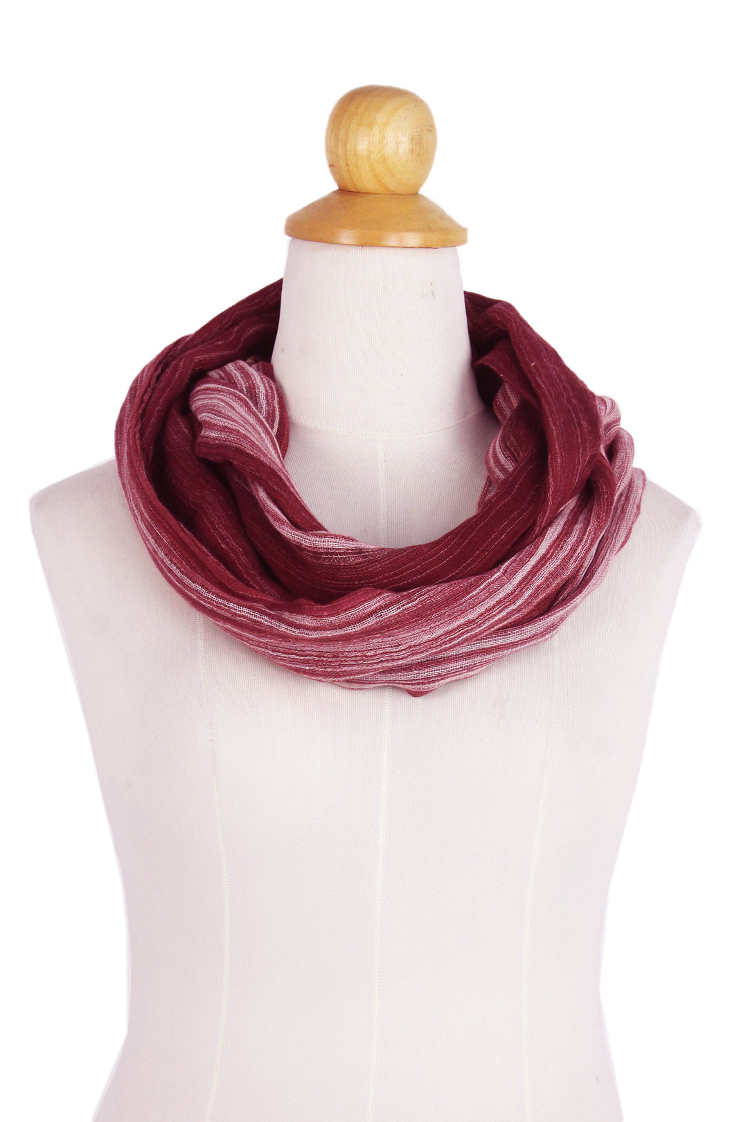 Hand Woven 100% Cotton Infinity Scarf from Thailand - Burgundy Horizon