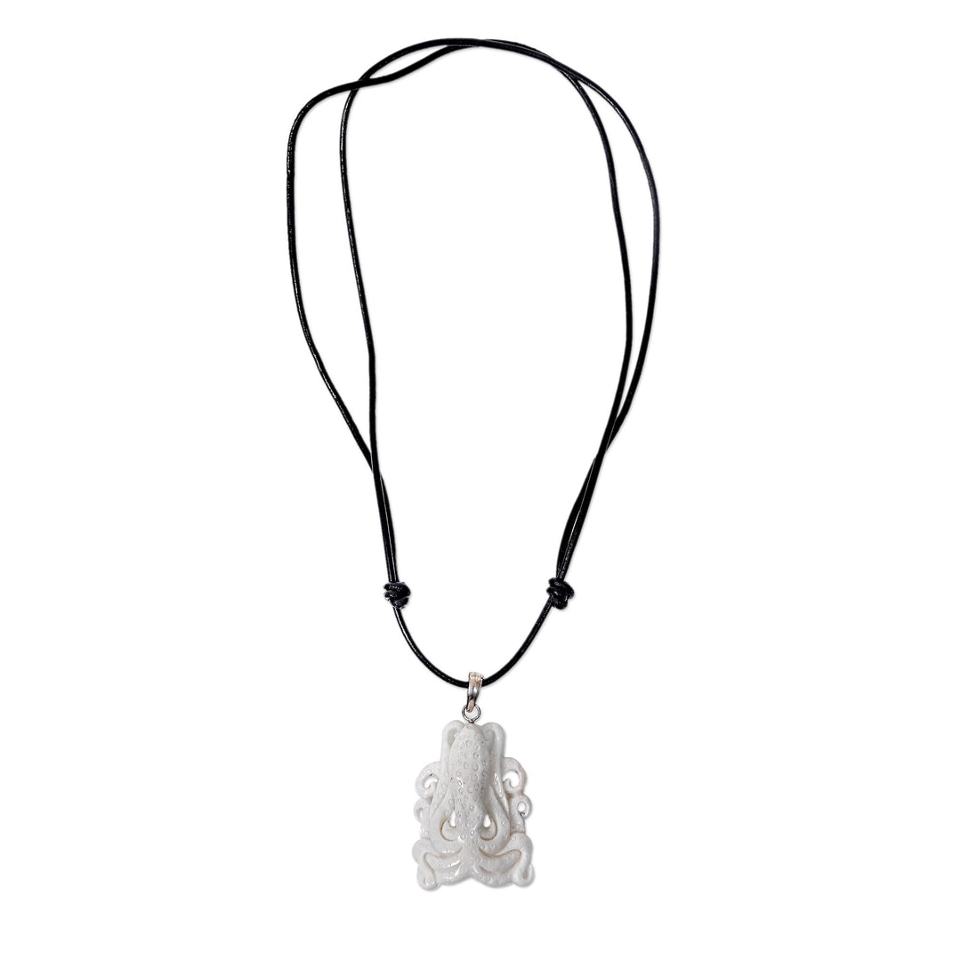 White Octopus Pendant Necklace Hand Carved of Bone - White Bali Octopus