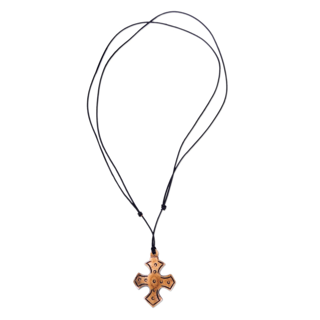 Cross Bone Pendant Necklace with Leather Cord from Bali - Sacred Bone