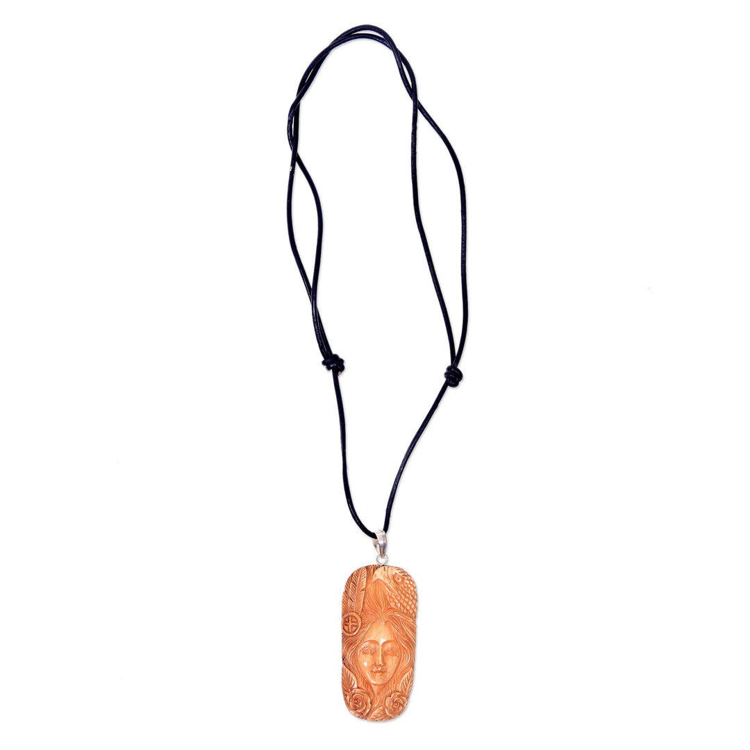 Carved Bone Pendant Necklace with Eagle Made in Indonesia - Lady of the Woods