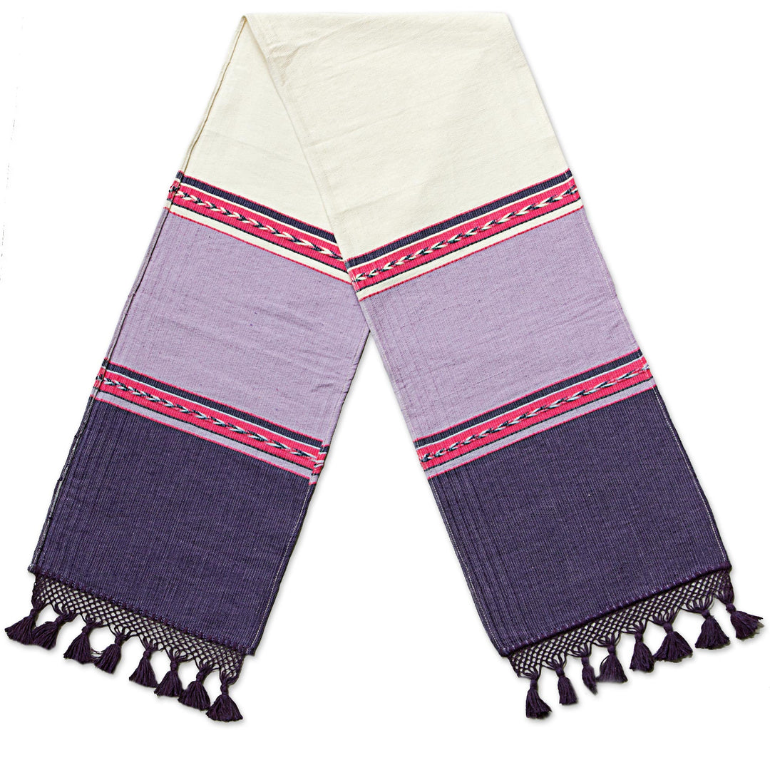 100% Cotton Artisan Crafted Table Runner in Purple and Pink - Blushing Purple