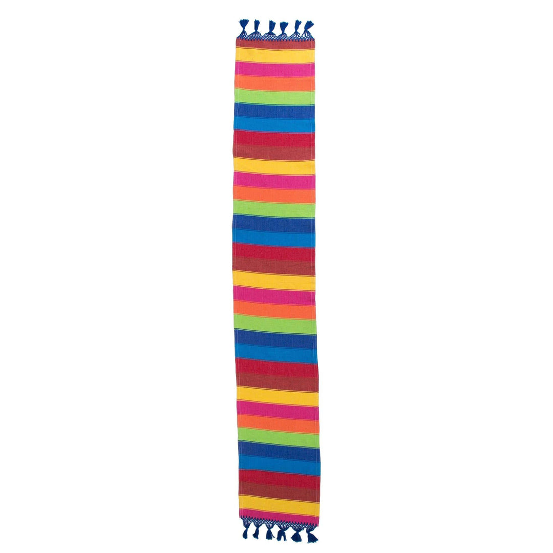 Mexican Colorful 100% Cotton Artisan Crafted Table Runner - Shimmering Rainbow
