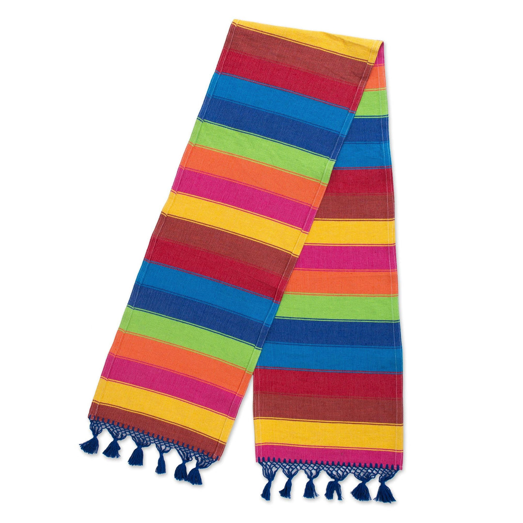 Mexican Colorful 100% Cotton Artisan Crafted Table Runner - Shimmering Rainbow