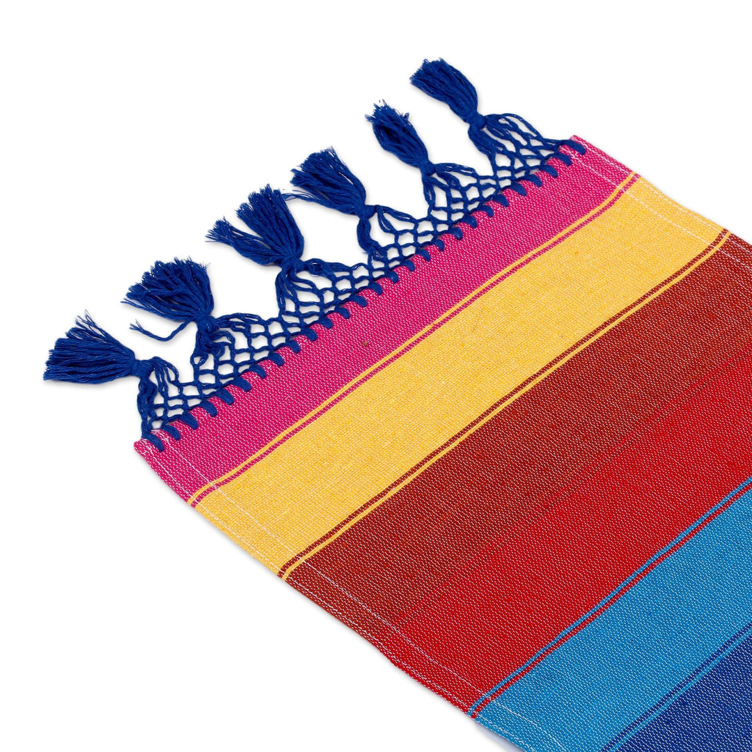 Mexican Colorful 100% Cotton Artisan Crafted Table Runner - Shimmering Rainbow