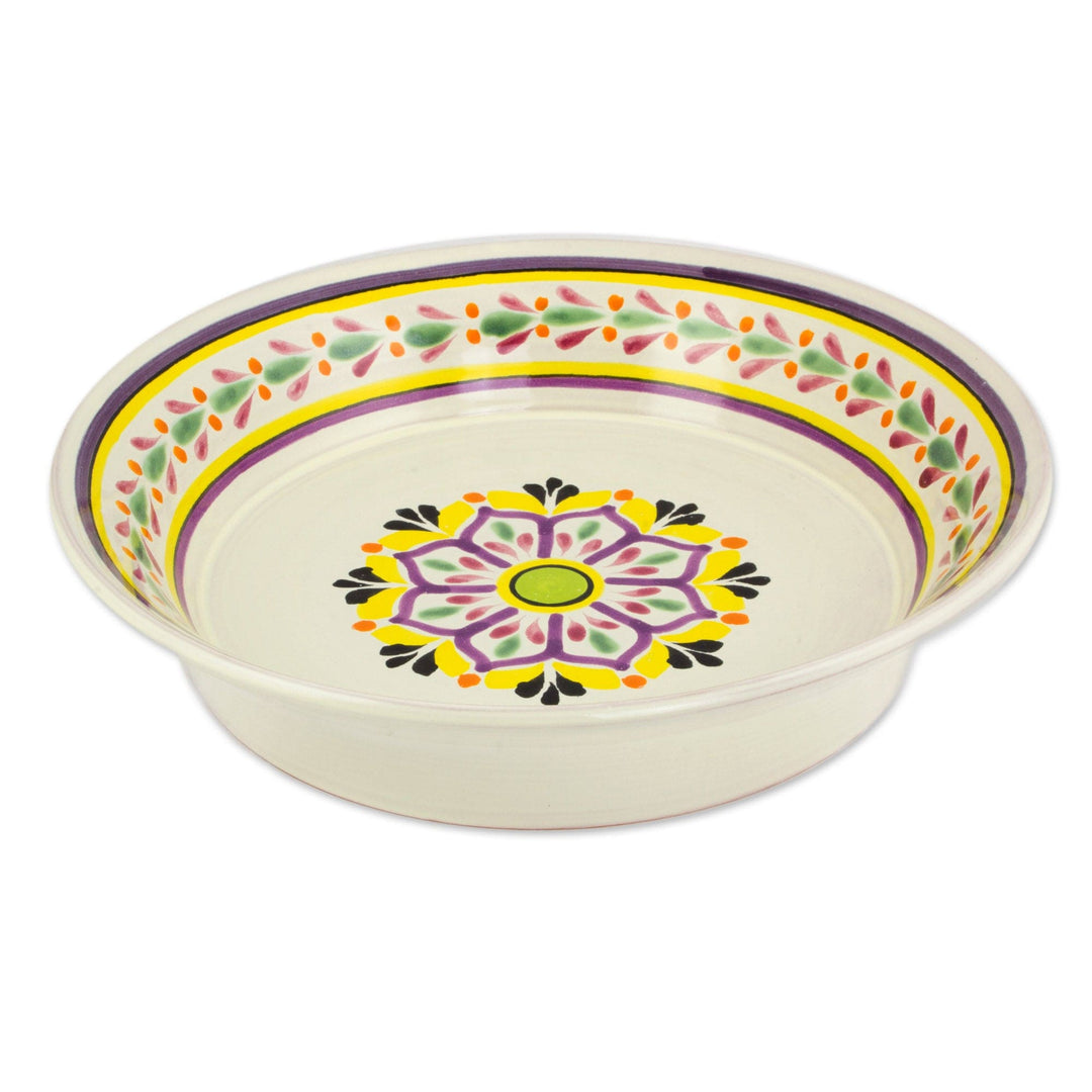 Handcrafted 12 Inch Serving Bowl in Majolica Ceramic - Purple Azalea