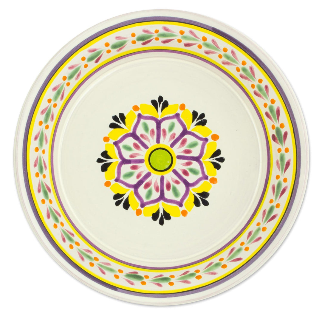 Handcrafted 12 Inch Serving Bowl in Majolica Ceramic - Purple Azalea
