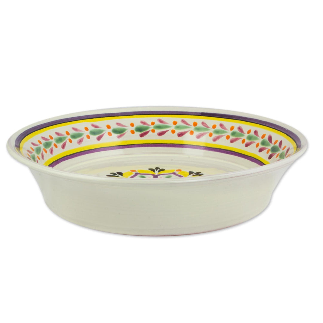 Handcrafted 12 Inch Serving Bowl in Majolica Ceramic - Purple Azalea