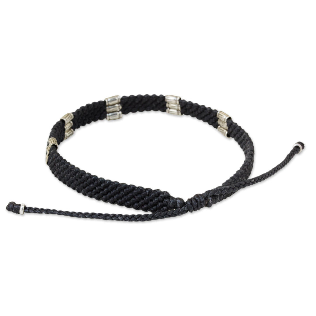 950 Silver Accent Wristband Bracelet from Thailand - Karen Bamboo in Charcoal