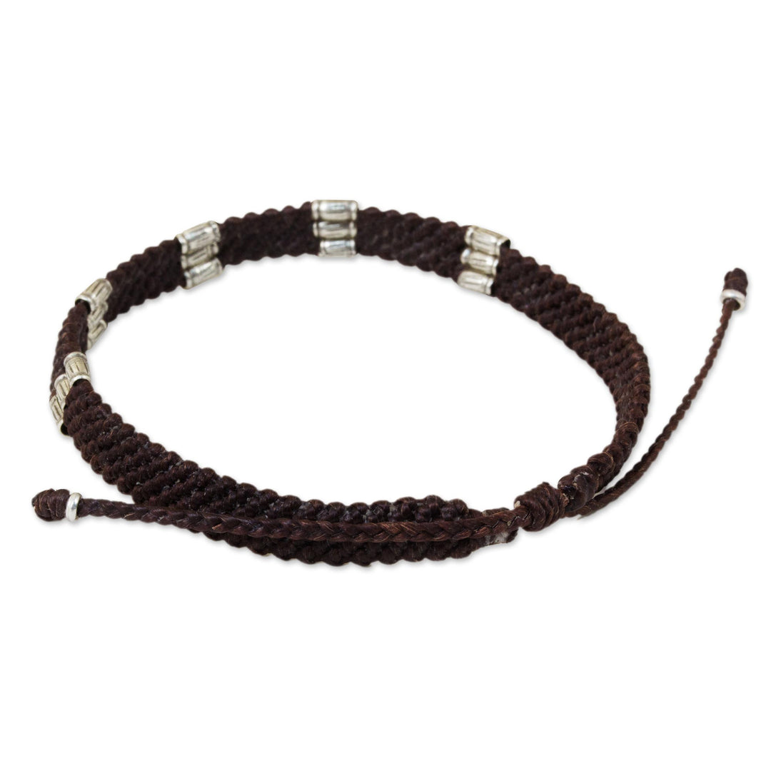 Silver Accent Wristband Bracelet from Thailand - Karen Bamboo in Coffee