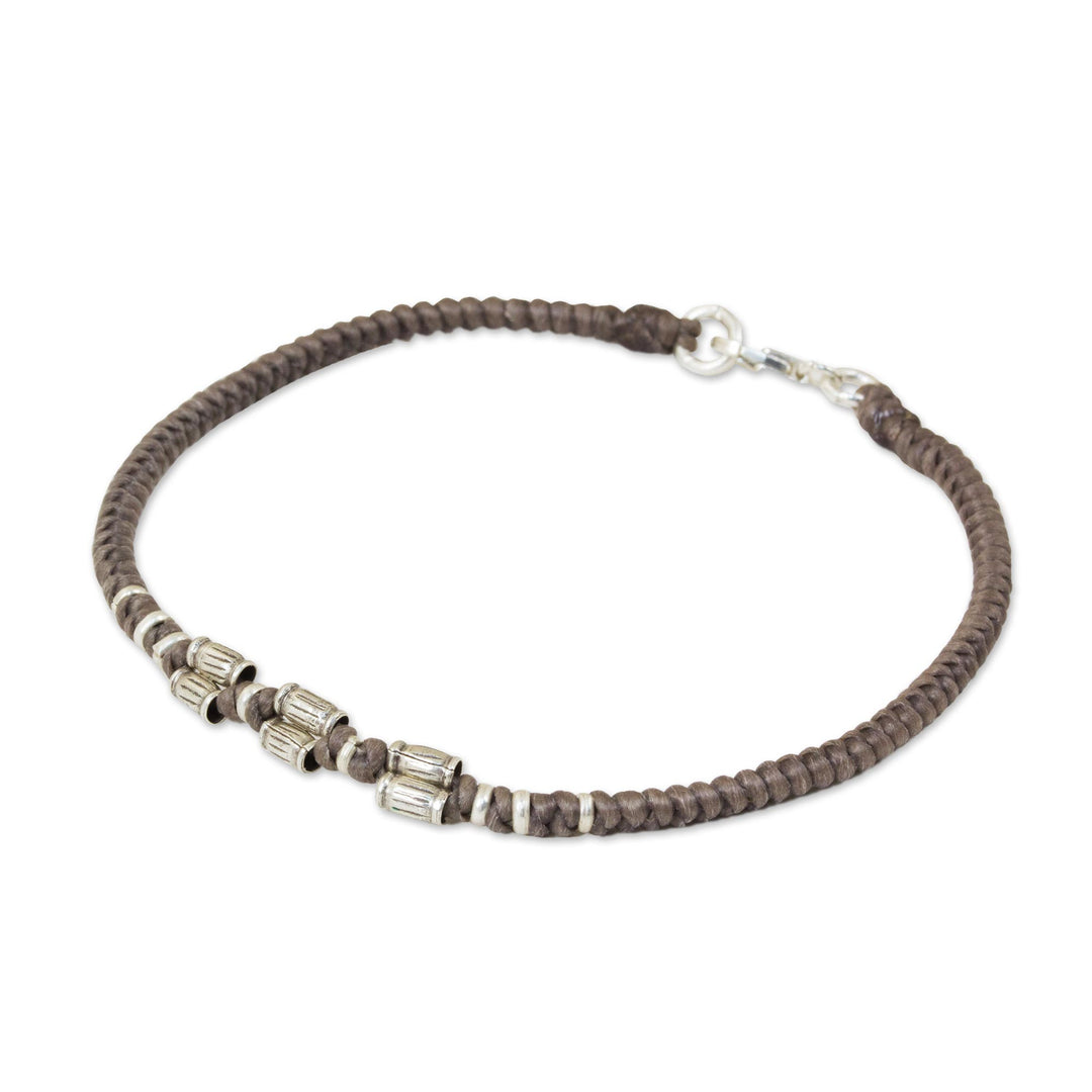 950 Silver Accent Wristband Bracelet from Thailand - Bamboo Bracelet in Taupe