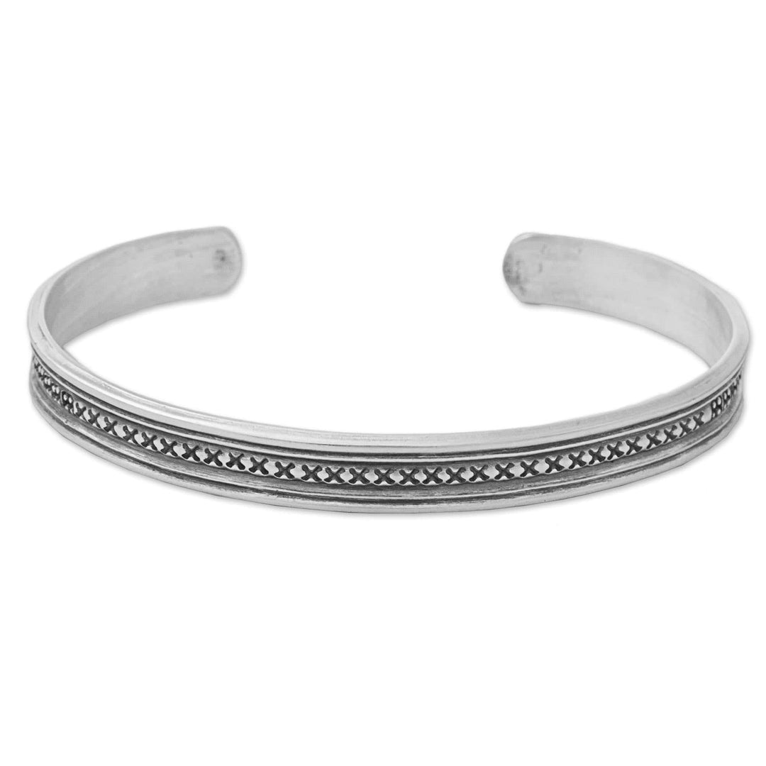 Hand Made Sterling Silver Cuff Bracelet Cross Motif Thailand - Sterling Freedom