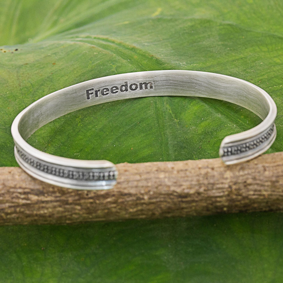 Hand Made Sterling Silver Cuff Bracelet Cross Motif Thailand - Sterling Freedom