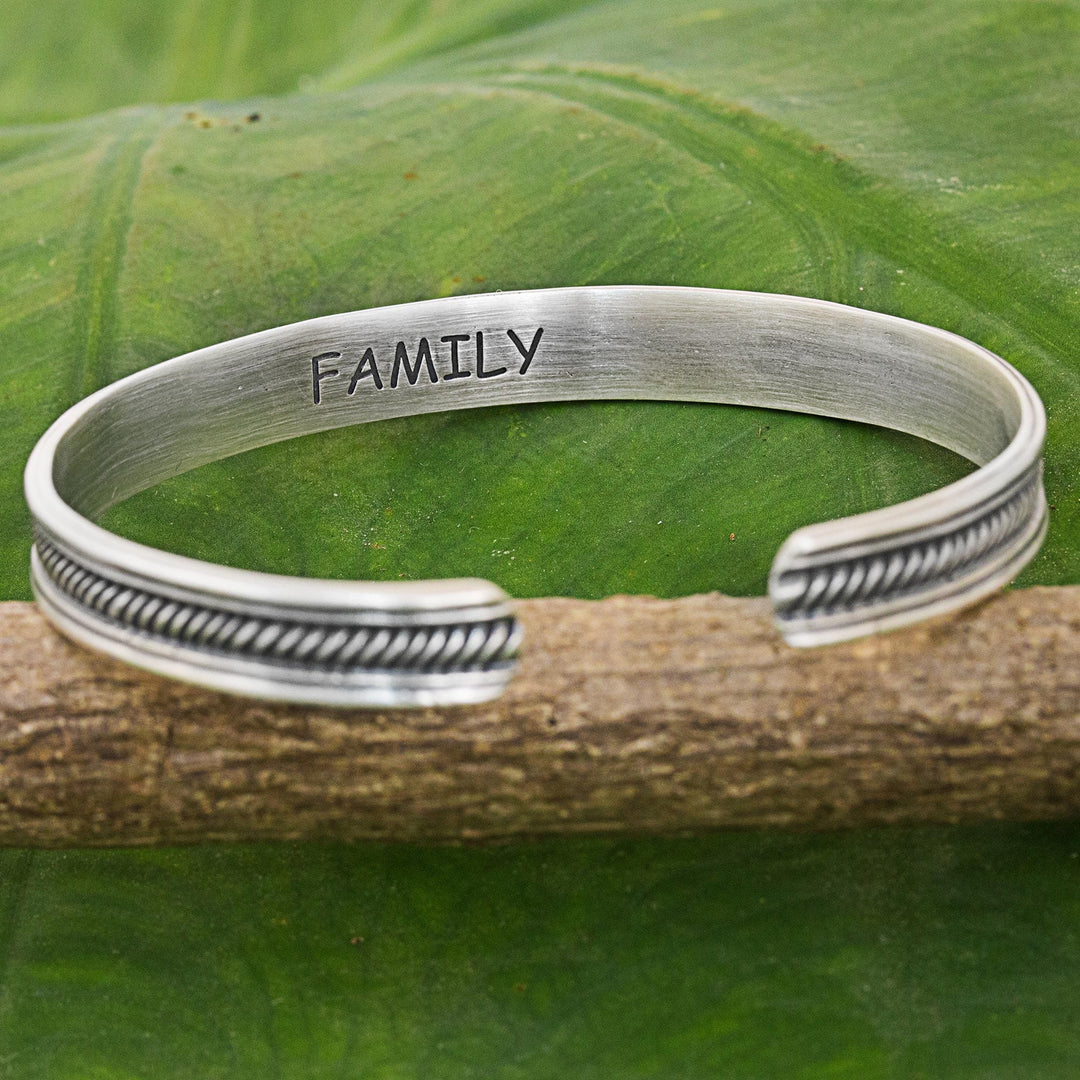 Hand Made Sterling Silver Cuff Bracelet Inscription Thailand - Sterling Family