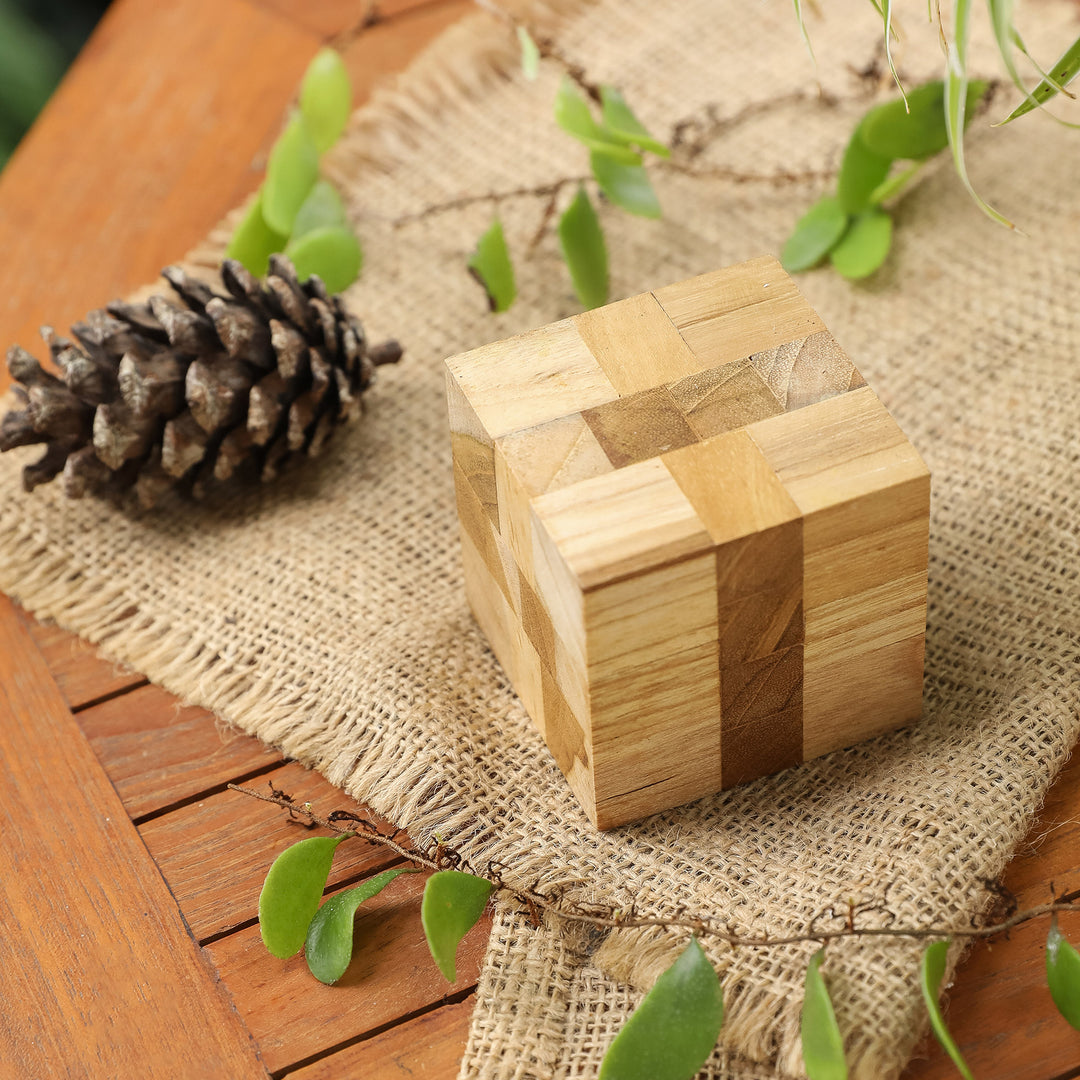 Reclaimed Teak Wood Puzzle Cube from Bali - Cube Quiz