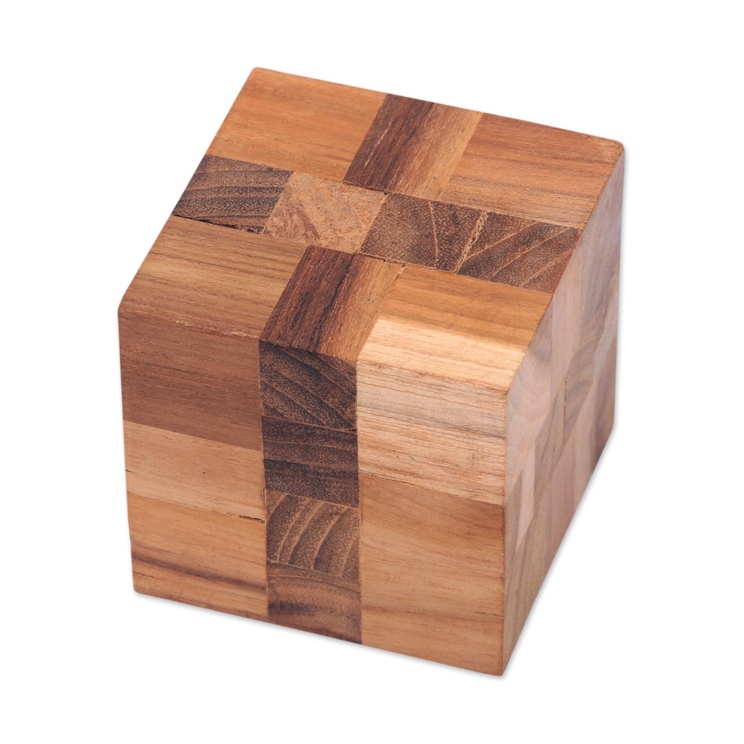 Reclaimed Teak Wood Puzzle Cube from Bali - Cube Quiz