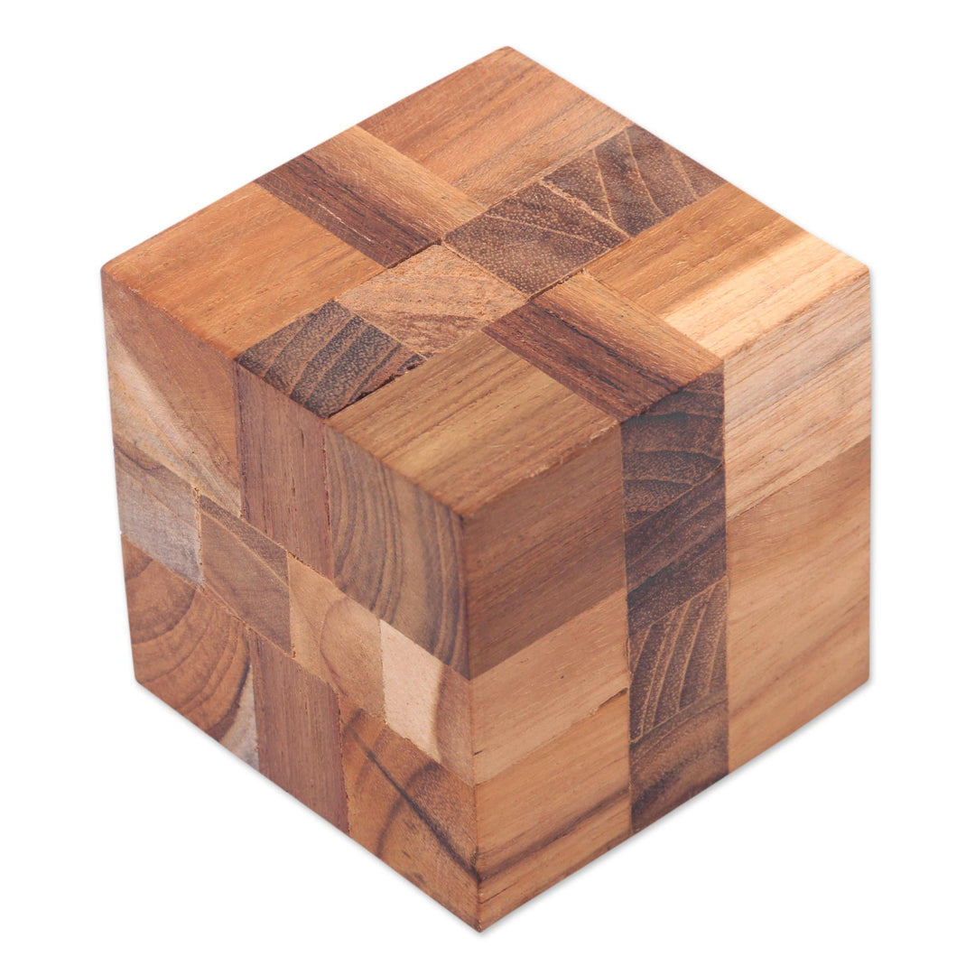 Reclaimed Teak Wood Puzzle Cube from Bali - Cube Quiz