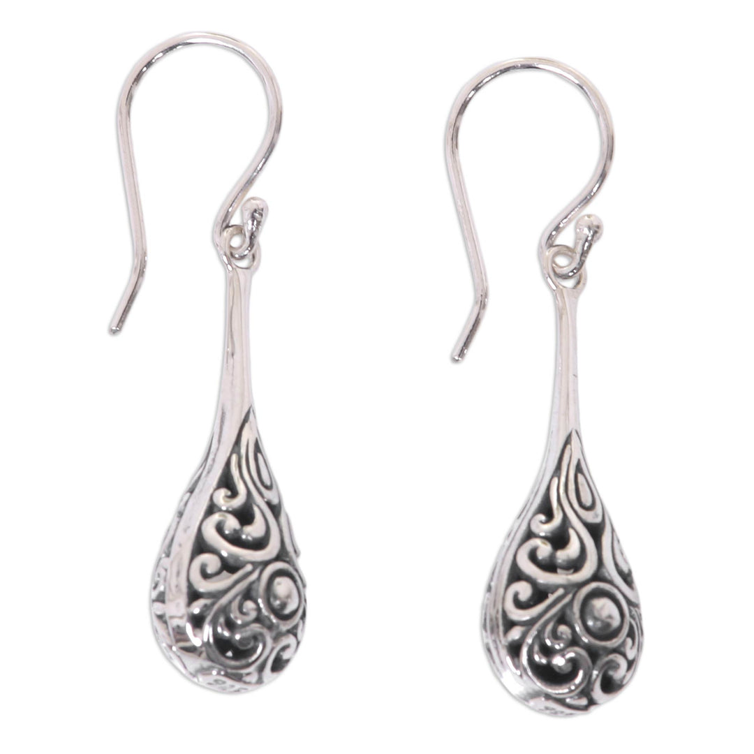 Sterling Silver Handmade Dangle Earrings from Bali - Maraca