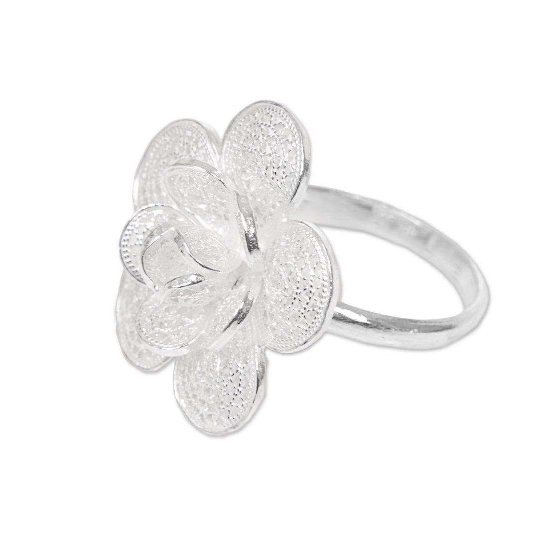Hand Made Sterling Silver Filigree Cocktail Ring - Hopeful Lotus