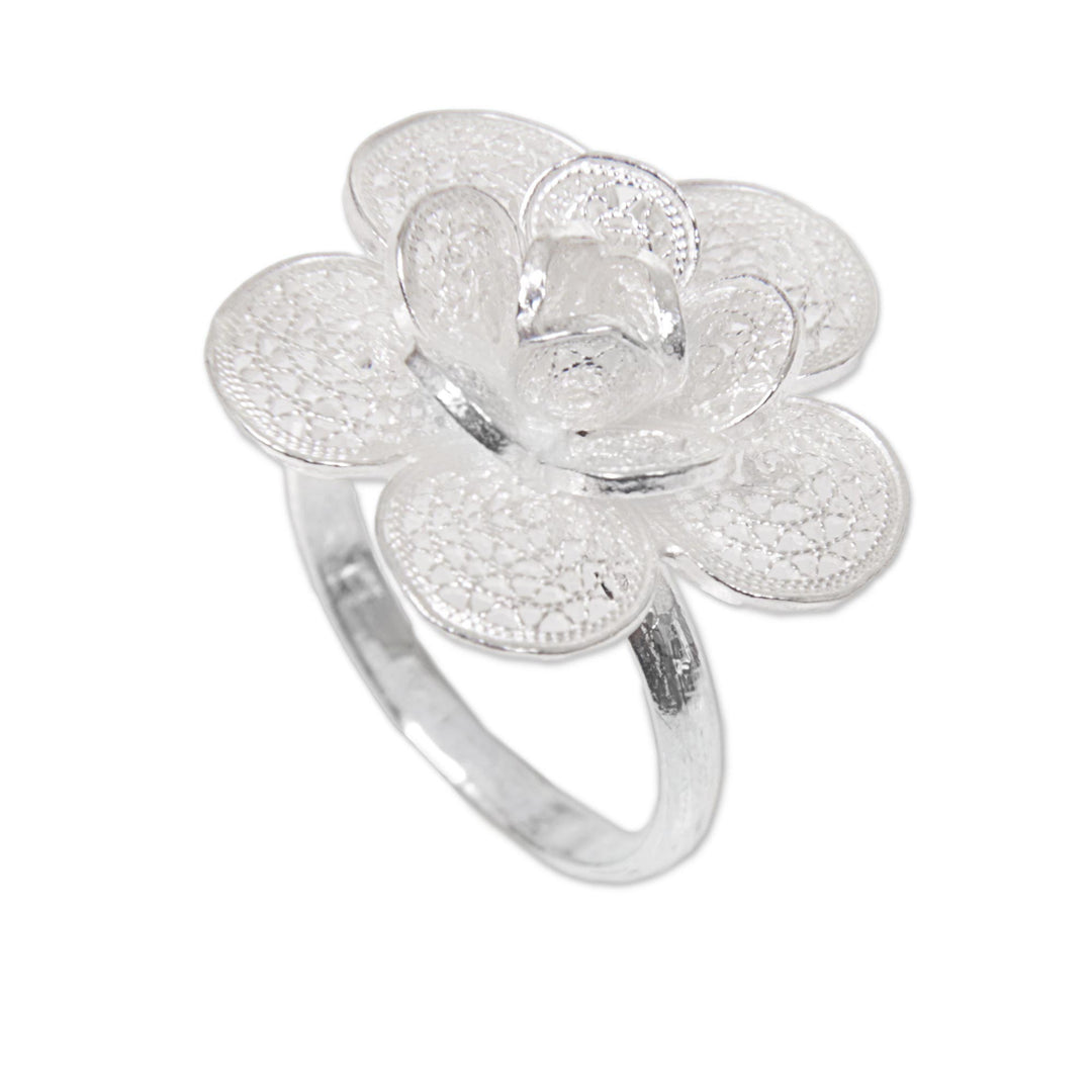 Hand Made Sterling Silver Filigree Cocktail Ring - Hopeful Lotus