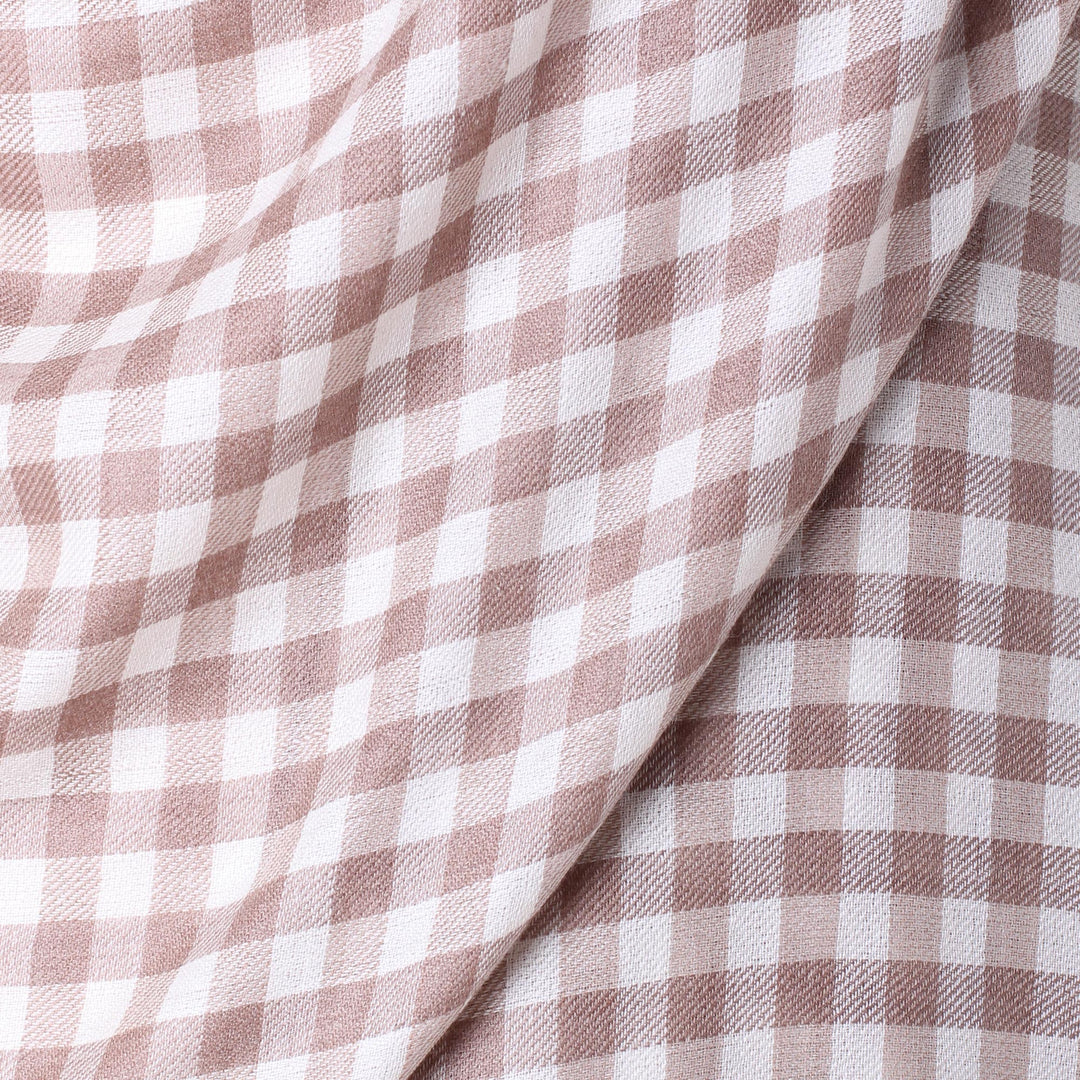 Brown and Ivory Checked Wool Shawl from India - Kashmiri Cream and Coffee