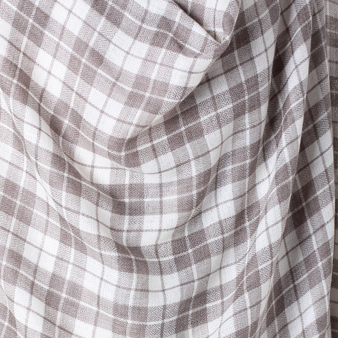 Wool Shawl from India Grey Checkered Pattern over Cream - Salient Paths