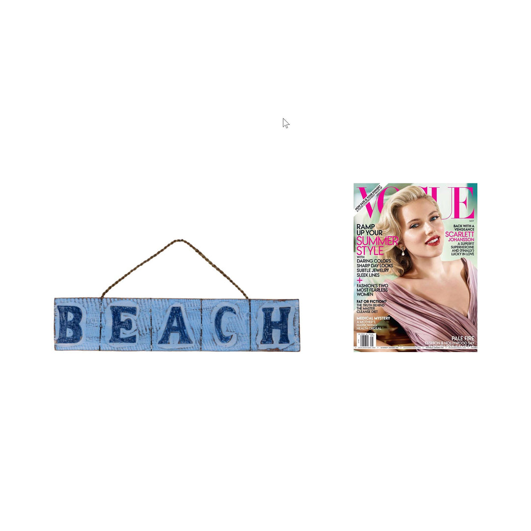 Hand Carved Beach Wood Sign Agel Grass from Indonesia - Beach in Sky Blue