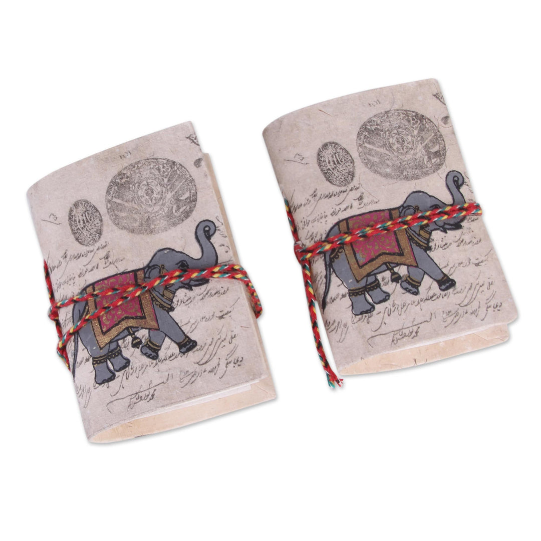 2 Handmade Paper Journals from India with Marching Elephants - Royal Stride