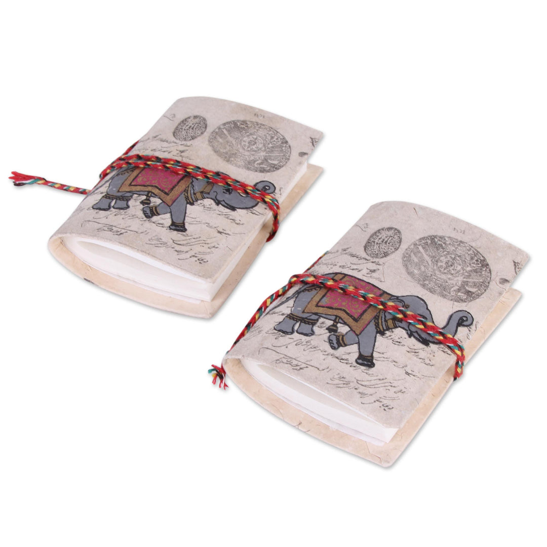 2 Handmade Paper Journals from India with Marching Elephants - Royal Stride