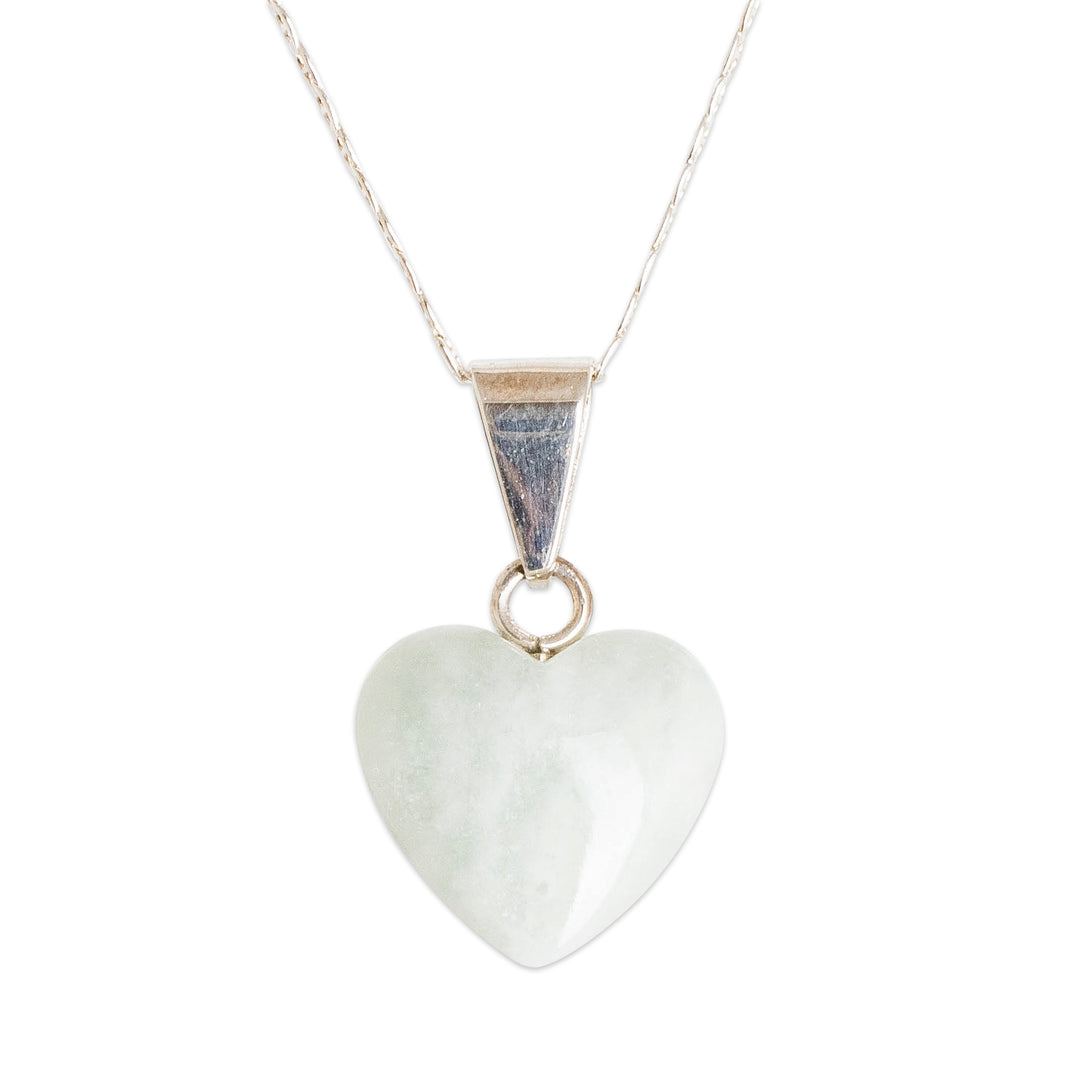 Jade Sterling Silver Heart Shape Pendant Necklace Guatemala - Mayan Heart