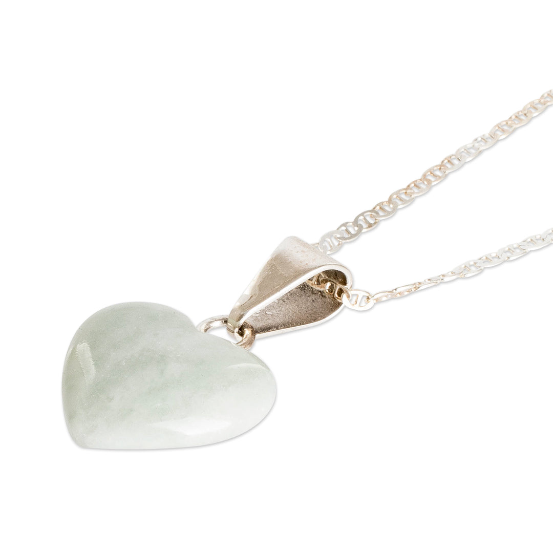 Jade Sterling Silver Heart Shape Pendant Necklace Guatemala - Mayan Heart