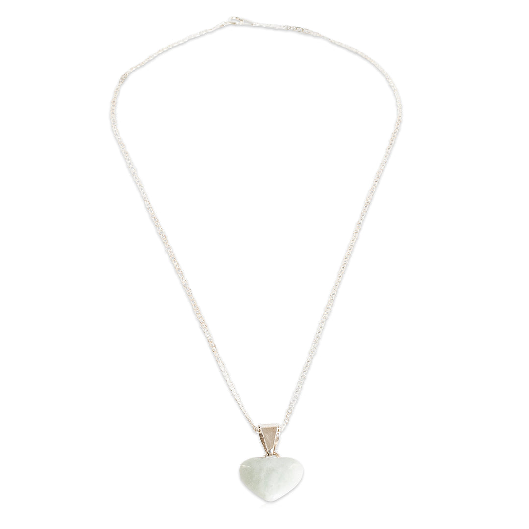 Jade Sterling Silver Heart Shape Pendant Necklace Guatemala - Mayan Heart