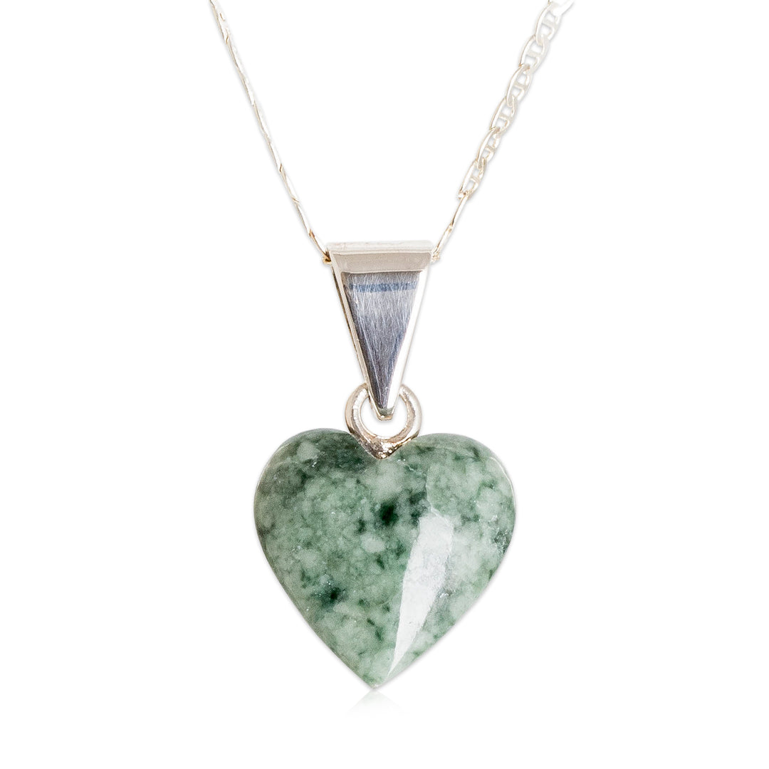 Light Green Jade Silver Heart Pendant Necklace Guatemala - Mayan Heart in Light Green