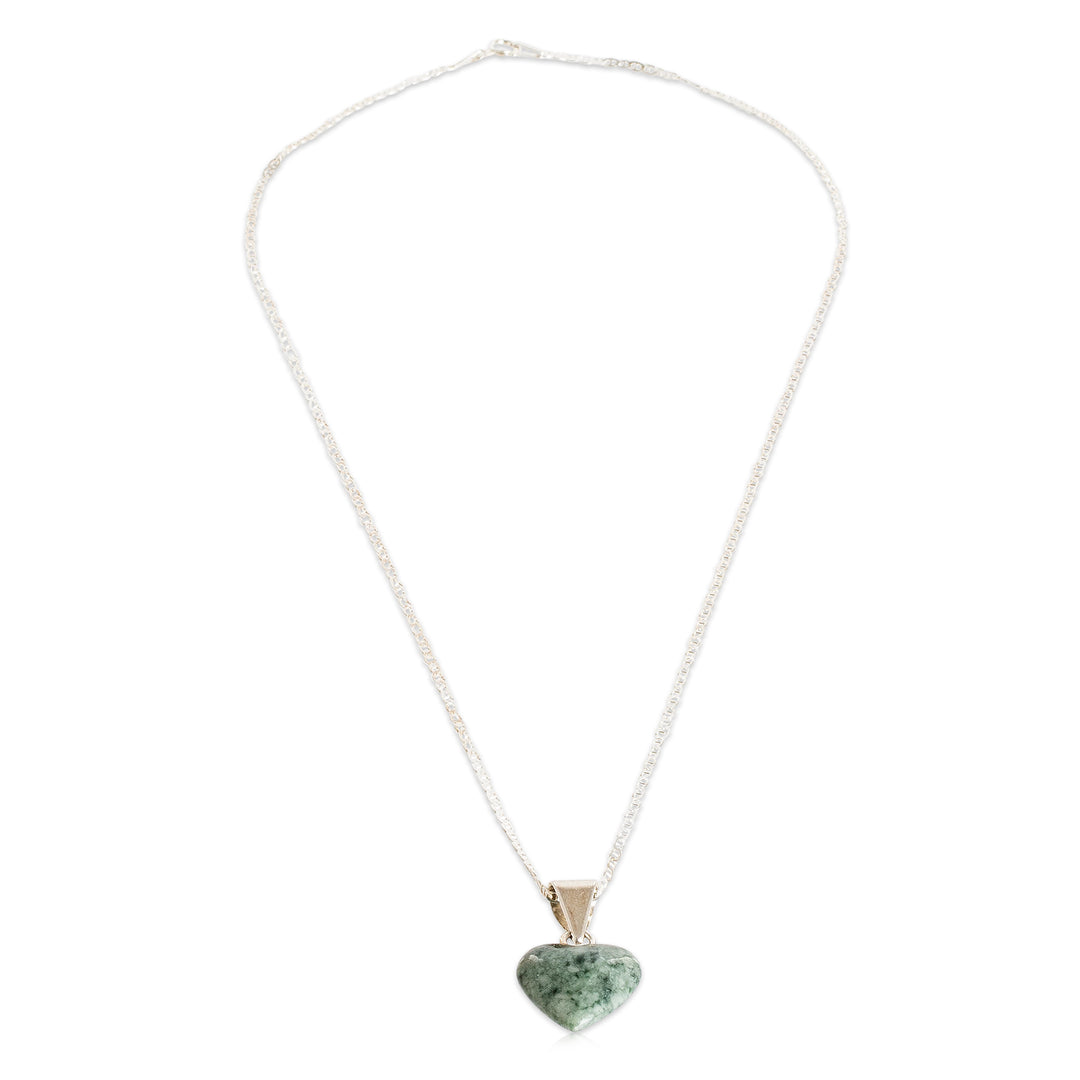 Light Green Jade Silver Heart Pendant Necklace Guatemala - Mayan Heart in Light Green