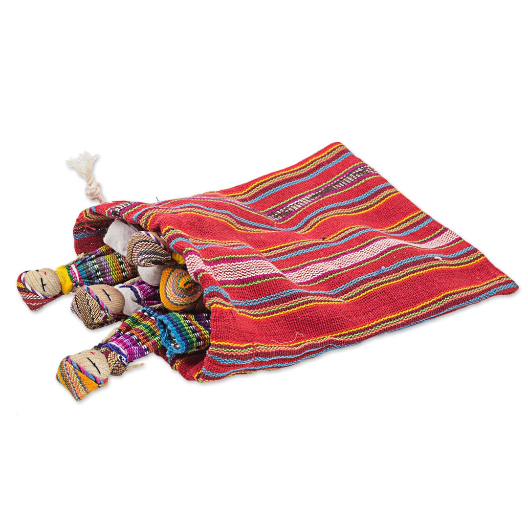 Set of 12 Guatemalan Worry Dolls with Pouch in 100% Cotton - The Worry Doll League