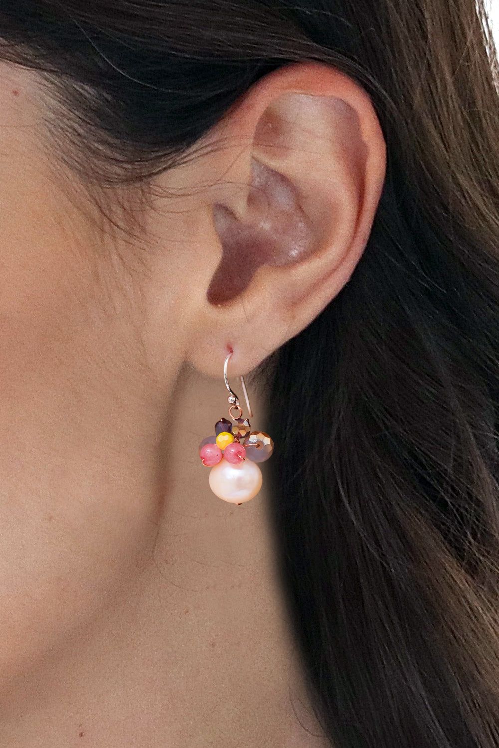 Pink Cultured Pearl Dangle Earrings with Butterfly Motif - Butterfly Party in Pink