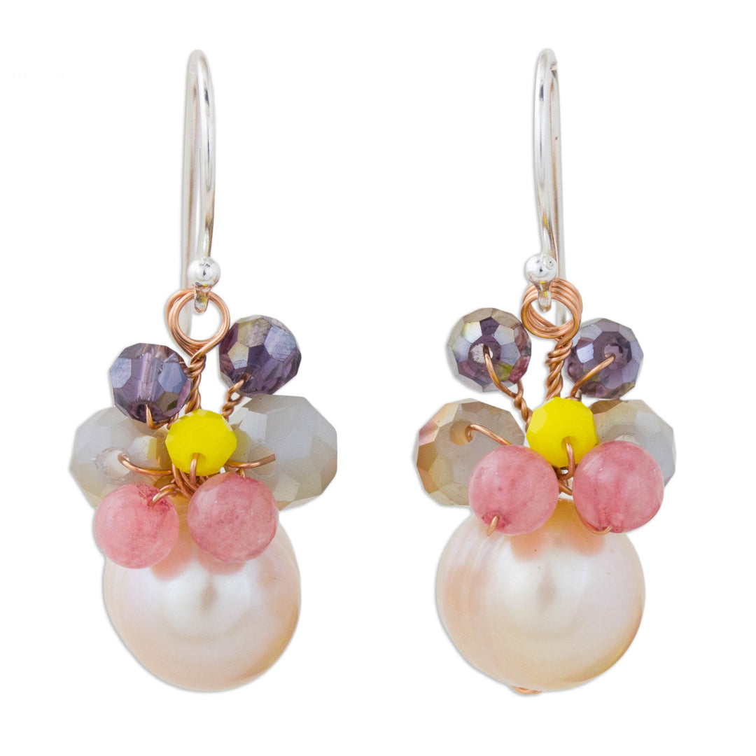 Pink Cultured Pearl Dangle Earrings with Butterfly Motif - Butterfly Party in Pink