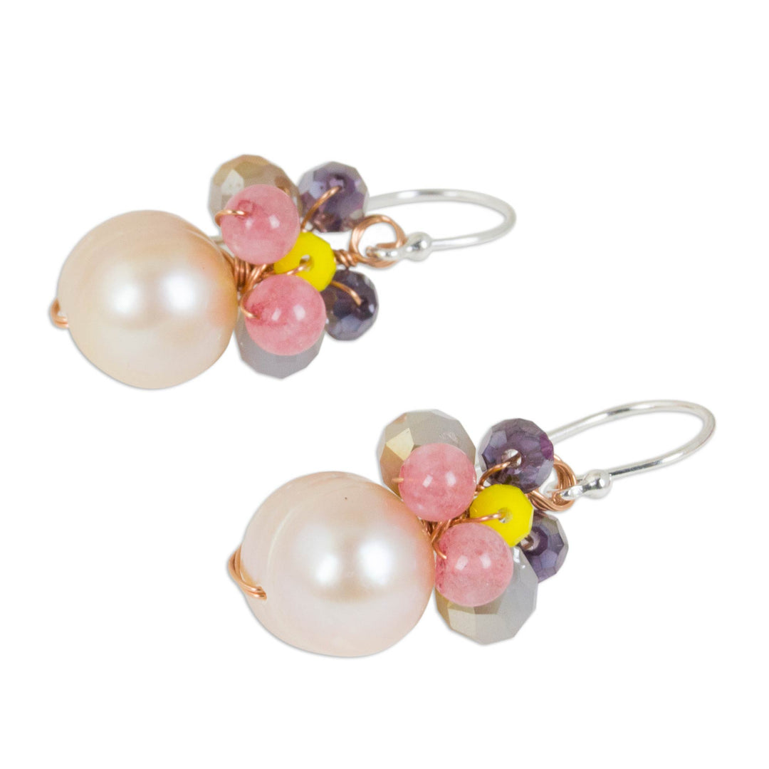 Pink Cultured Pearl Dangle Earrings with Butterfly Motif - Butterfly Party in Pink