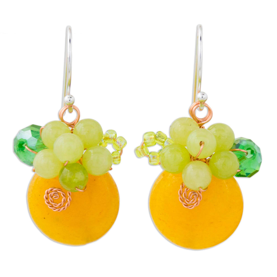 Orange Quartz and Glass Bead Dangle Earrings with Copper - Moonlight Garden in Orange
