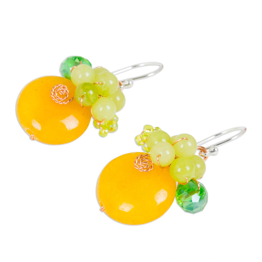 Orange Quartz and Glass Bead Dangle Earrings with Copper - Moonlight Garden in Orange