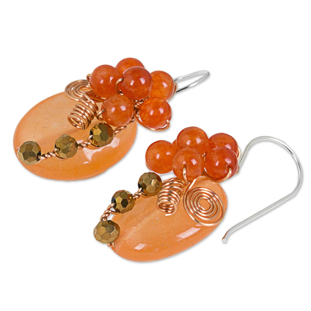 Orange Quartz and Glass Bead Dangle Earrings with Copper - Garden Bliss in Orange