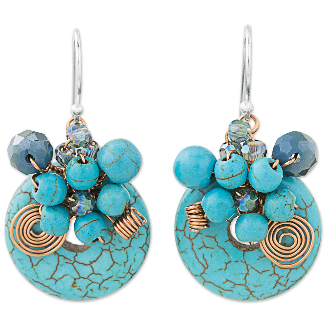 Dyed Calcite Sterling Silver Dangle Earrings from Thailand - Moonlight Garden in Blue