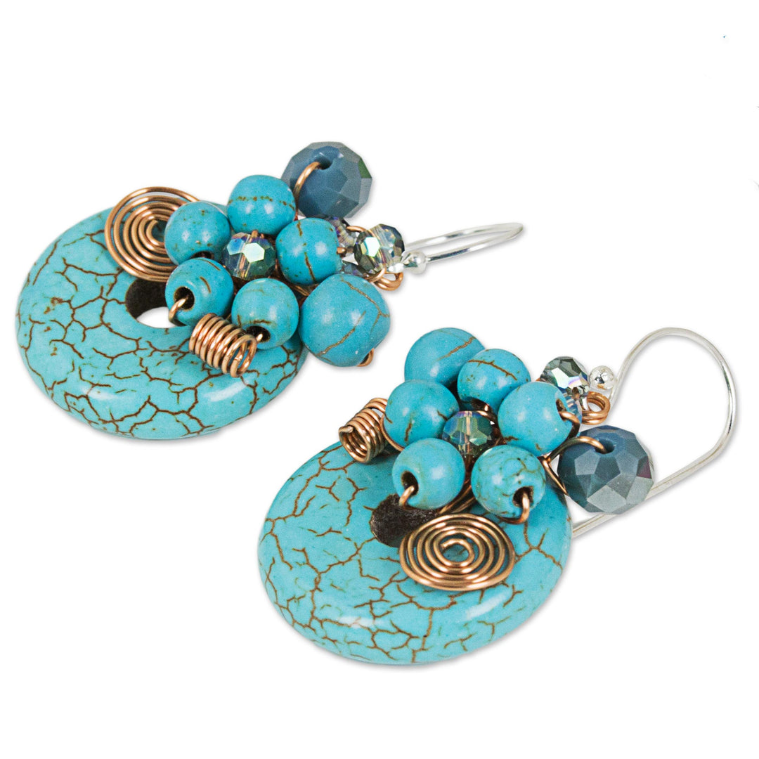 Dyed Calcite Sterling Silver Dangle Earrings from Thailand - Moonlight Garden in Blue