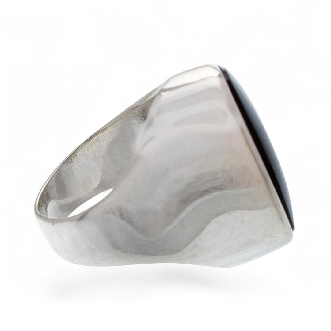 Sleek Contemporary Obsidian Women's Ring in Taxco Silver - Asymmetrical Black