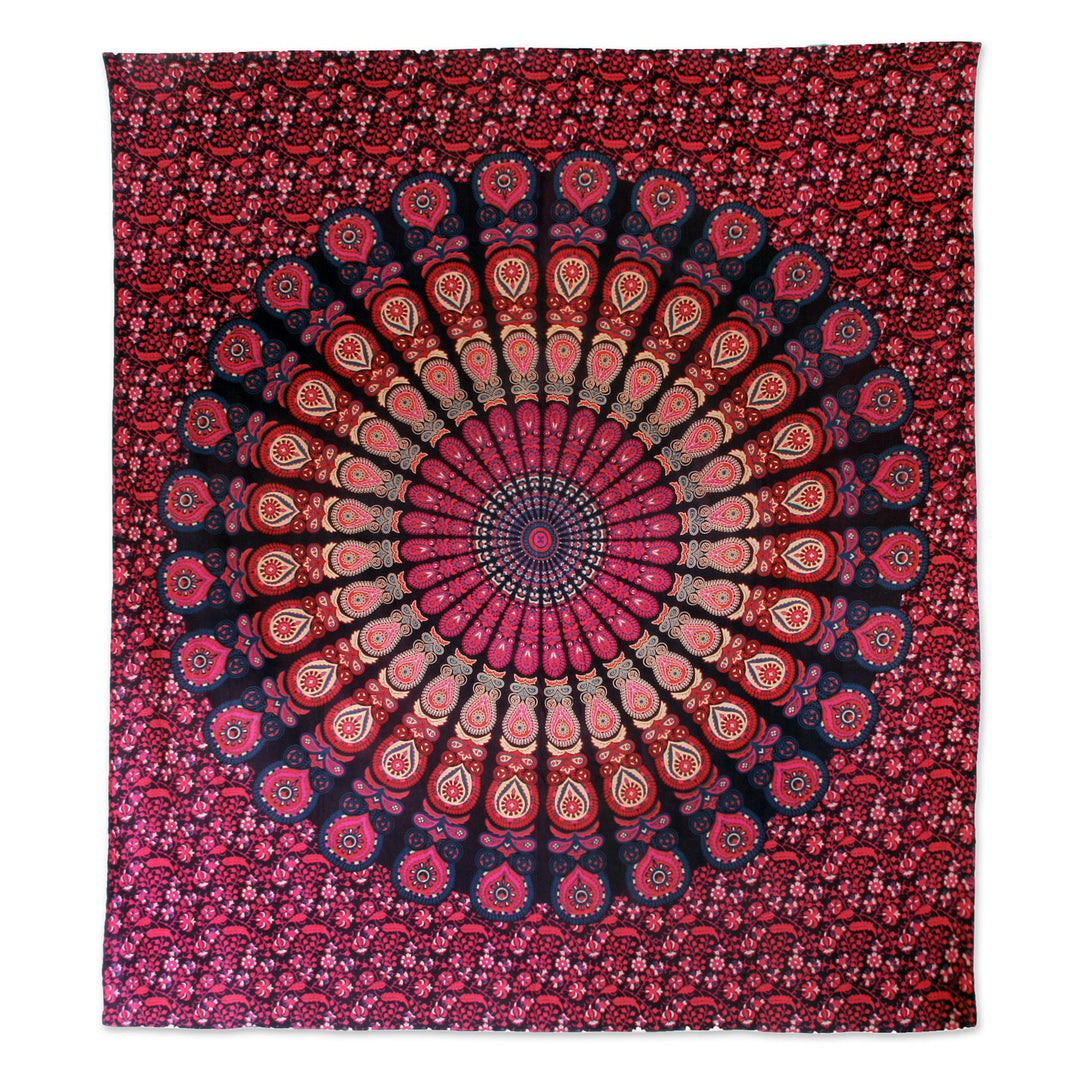 Purple Cotton Printed Mandala Wall Hanging from India - Leafy Mandala in Magenta